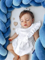 Πάντα πλεξούδα τριπλή χειροποίητη Velvet 200x18εκ Blue - Image 3