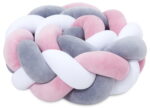 Πάντα πλεξούδα τριπλή χειροποίητη Velvet 200x18εκ dusty pink - grey - white - Image 2