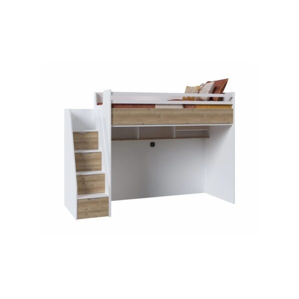 JOKER παιδική κουκέτα ΛΕΥΚΟ / ΦΥΣΙΚΟ ΞΥΛΟ για στρώμα 100 X 200 με ΣΚΑΛΟΠΑΤΙΑ