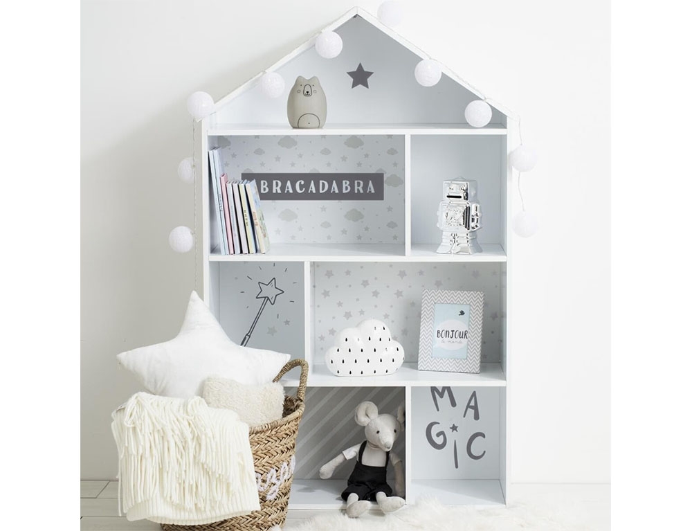 image_returner Παιδική Βιβλιοθήκη με 4 ράφια 73x30x115cm - Λευκό/Γκρι - Image 1