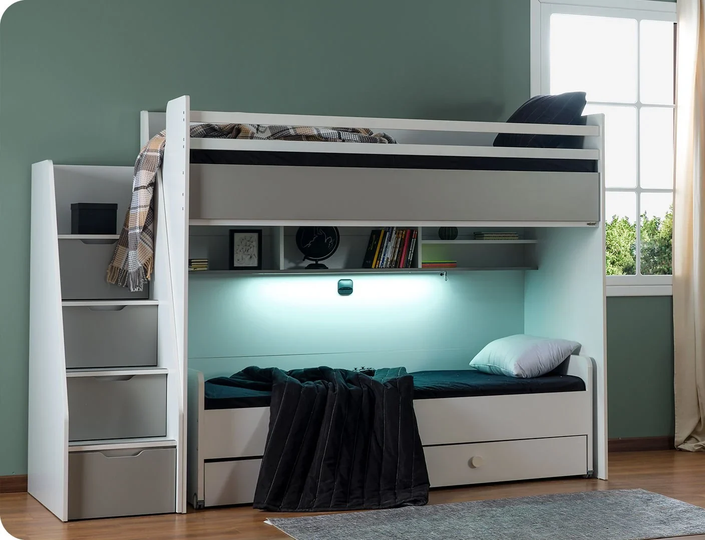 basliksiz-1-kurtarildi JOKER παιδική κουκέτα ΛΕΥΚΟ / ΓΚΡΙ για στρώμα 100 X 200 με ΣΚΑΛΟΠΑΤΙΑ (ΣΥΝΘΕΣΗ) - Image 1